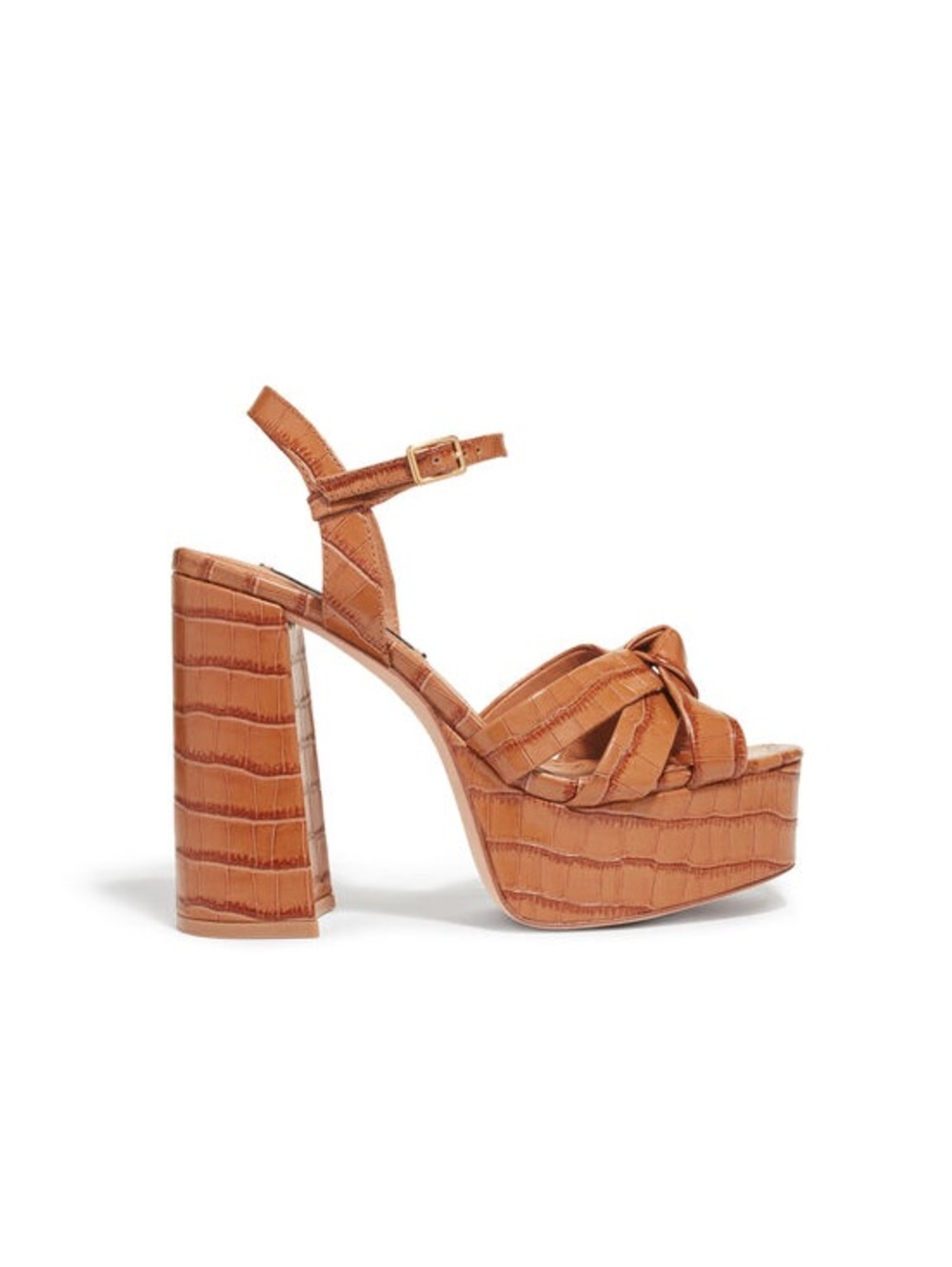 Alice + Olivia Tan Croc-Embossed Platform Block Heels - Picture 4 of 8